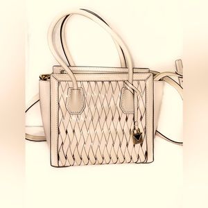 Michael Kors Crossbody Handbag Taupe Leather Basket Weave Bag